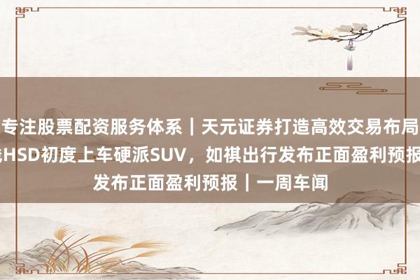专注股票配资服务体系｜天元证券打造高效交易布局方案 地平线HSD初度上车硬派SUV，如祺出行发布正面盈利预报｜一周车闻